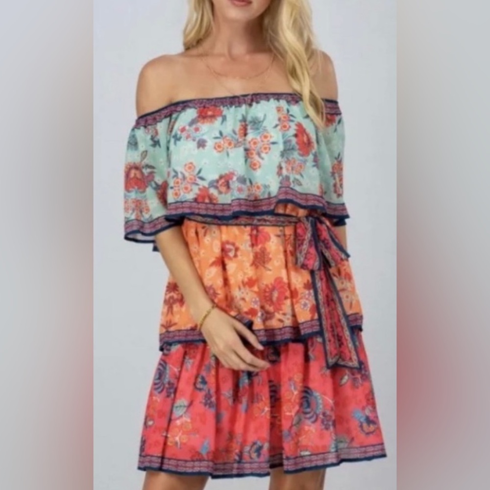 Flying Tomato Off-Shoulder Tiered Dress